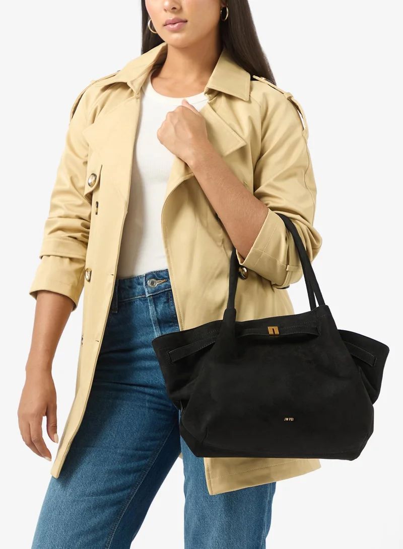 Jw Pei Medium Faux Suede Tote Bag - Black
