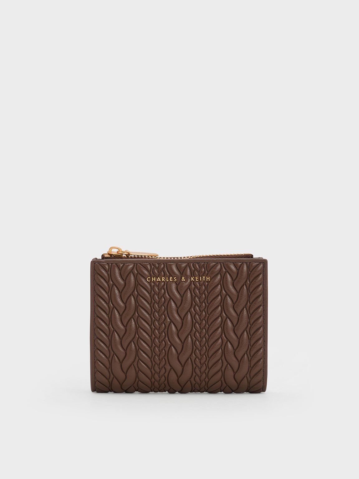 Charles & Keith Apolline Textured Top-Zip Wallet - Dark Brown