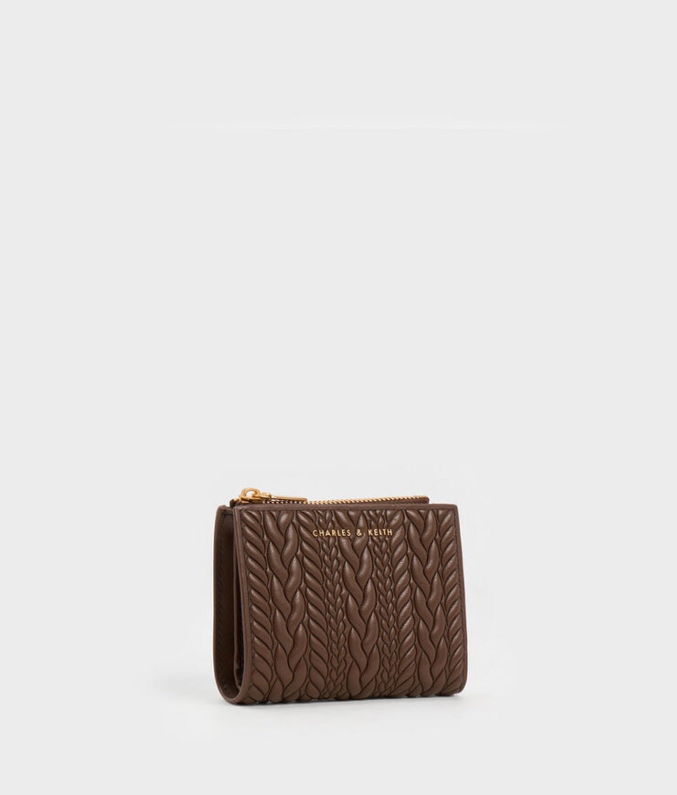 Charles & Keith Apolline Textured Top-Zip Wallet - Dark Brown