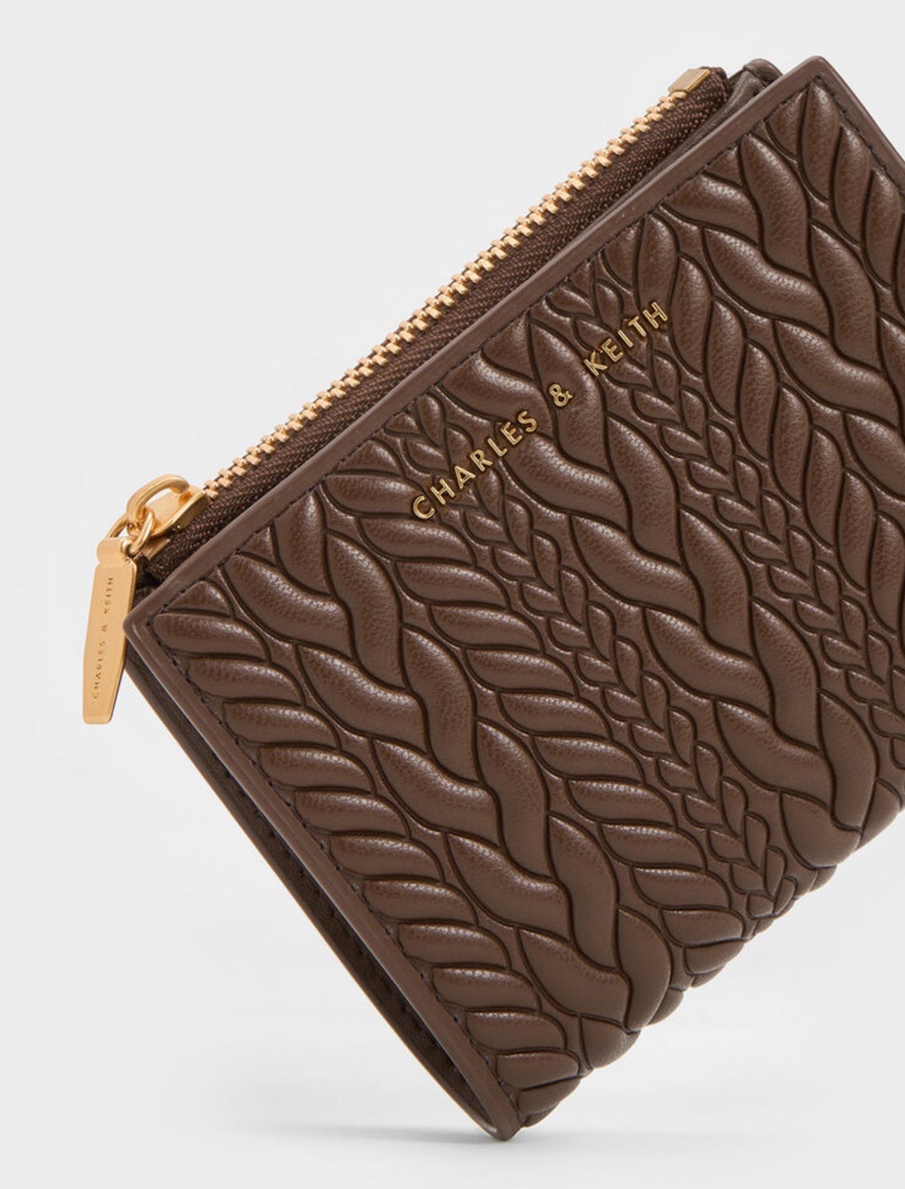 Charles & Keith Apolline Textured Top-Zip Wallet - Dark Brown