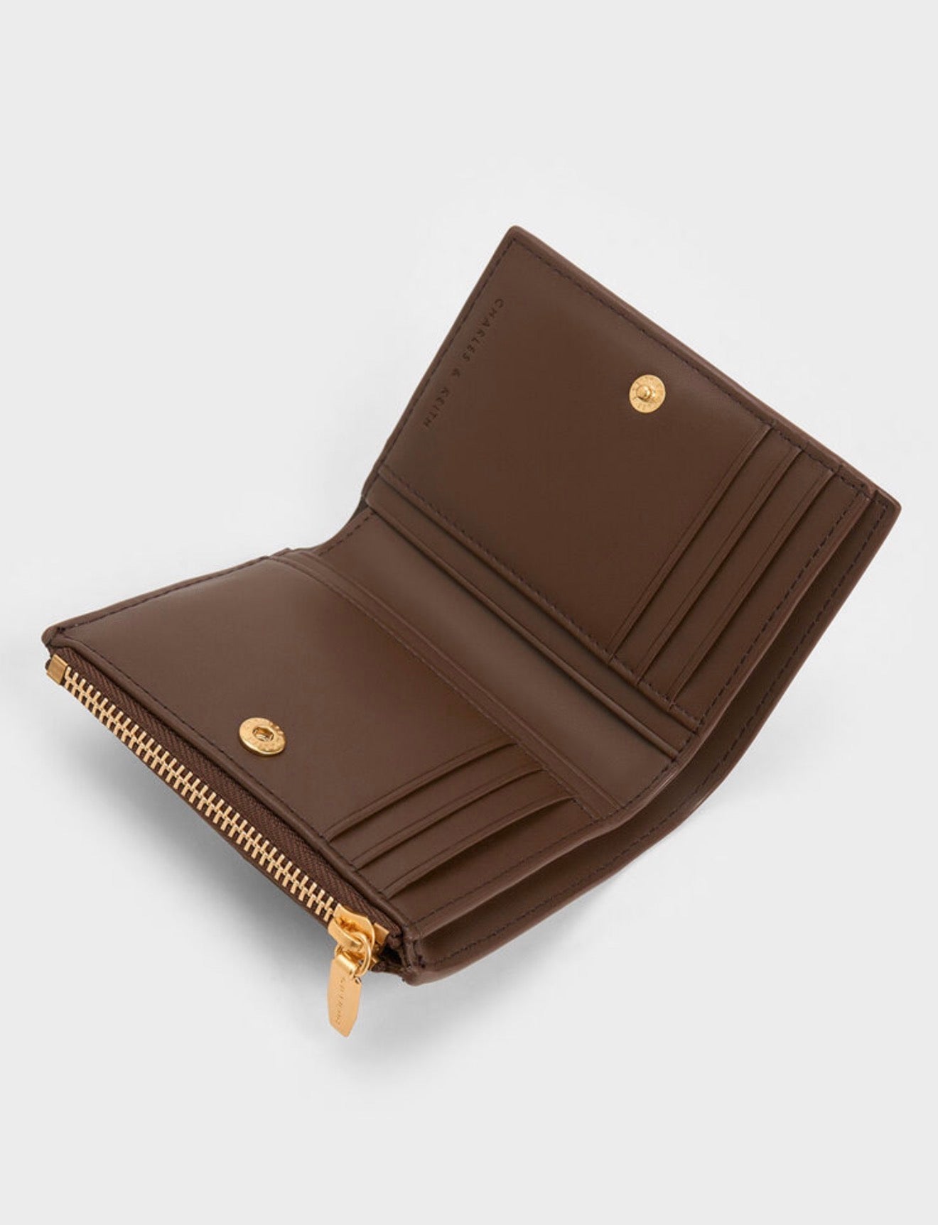 Charles & Keith Apolline Textured Top-Zip Wallet - Dark Brown