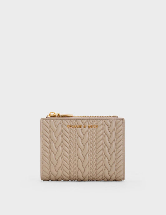 Charles & Keith Apolline Textured Top-Zip Wallet - Taupe