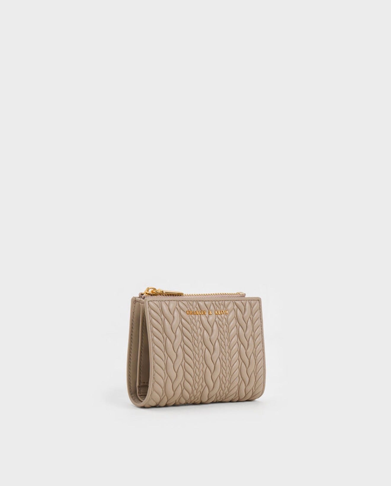 Charles & Keith Apolline Textured Top-Zip Wallet - Taupe