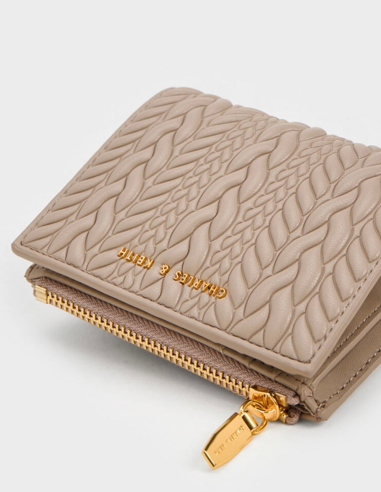 Charles & Keith Apolline Textured Top-Zip Wallet - Taupe