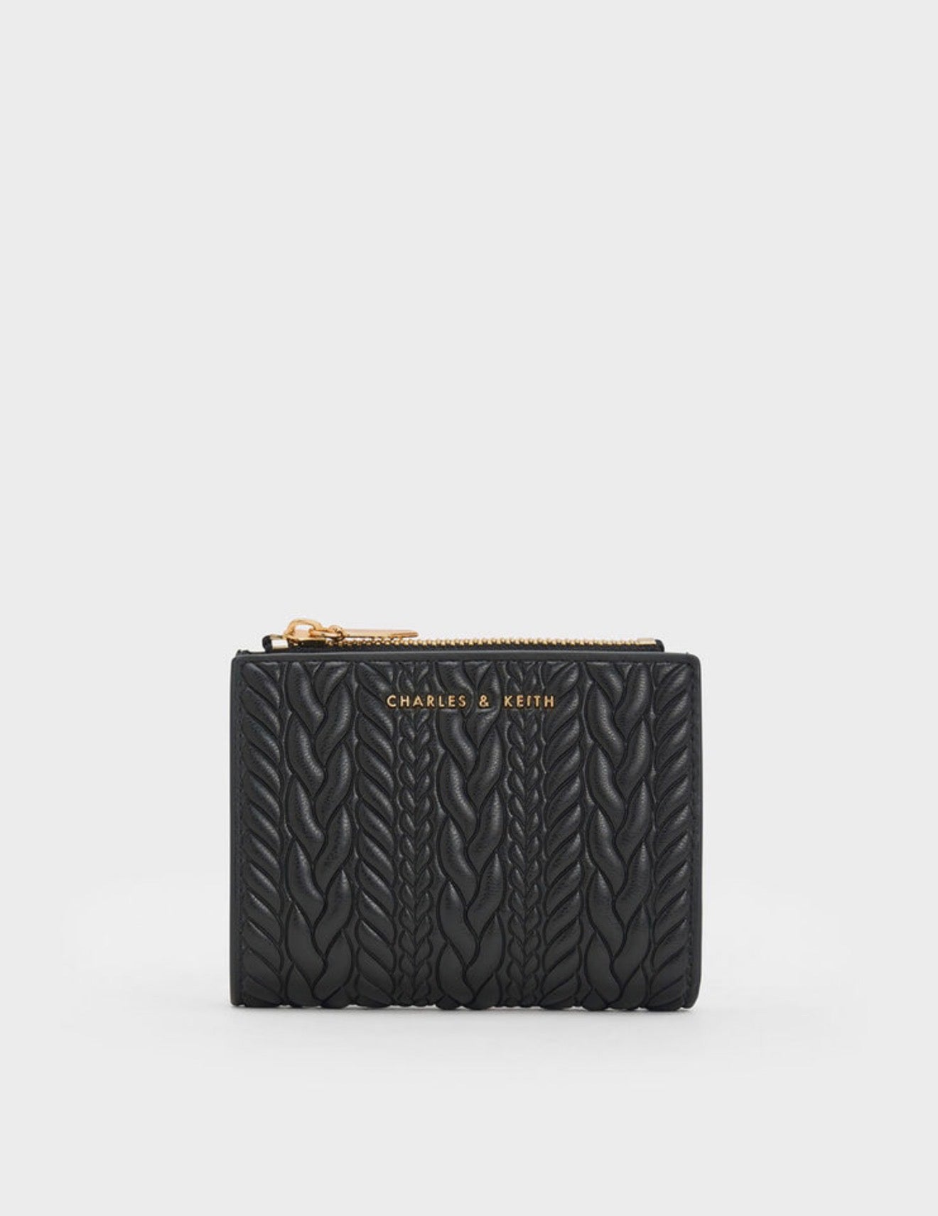 Charles & Keith Apolline Textured Top-Zip Wallet - Black