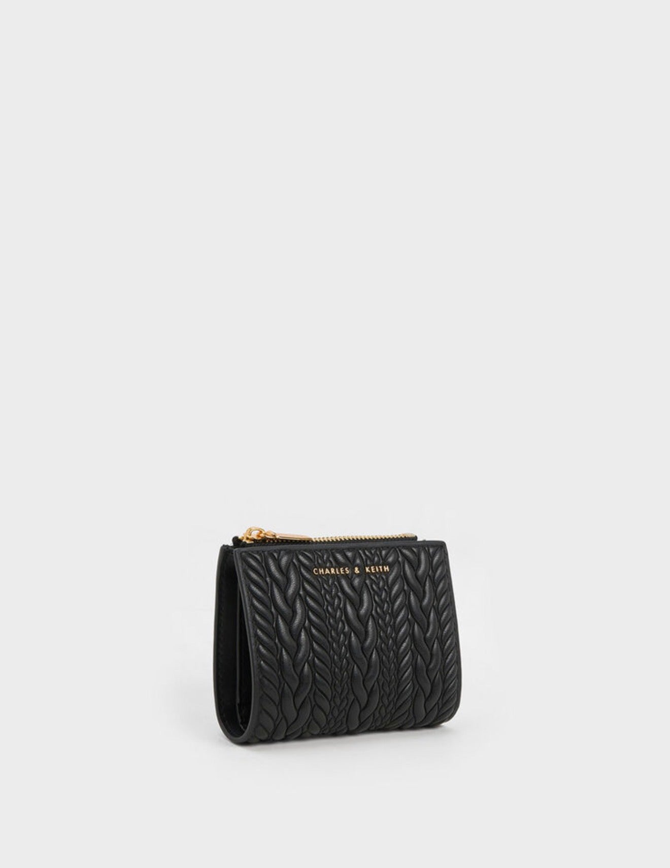 Charles & Keith Apolline Textured Top-Zip Wallet - Black