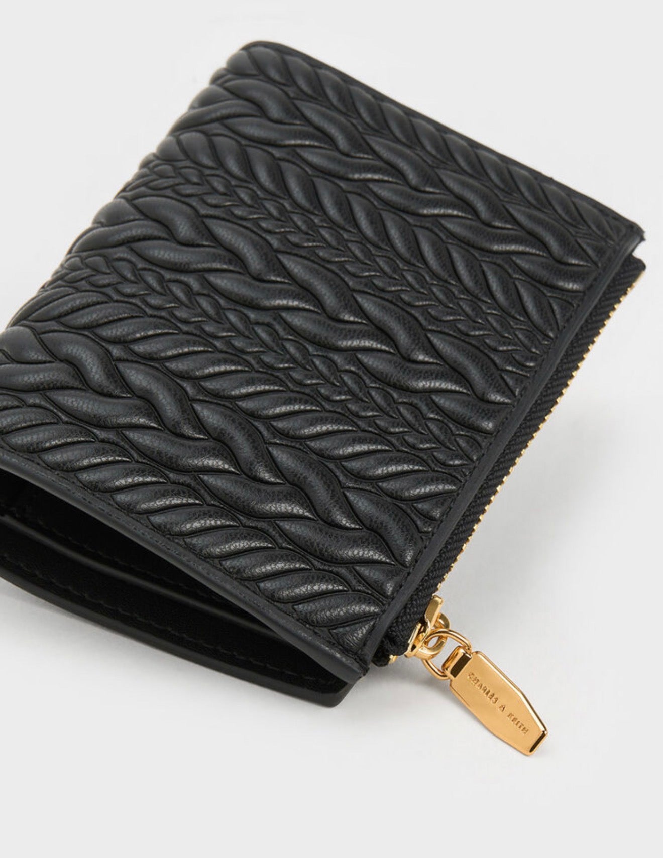 Charles & Keith Apolline Textured Top-Zip Wallet - Black