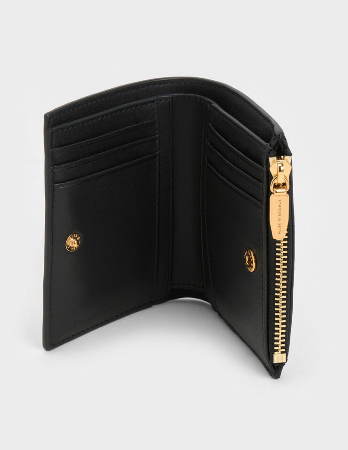 Charles & Keith Apolline Textured Top-Zip Wallet - Black