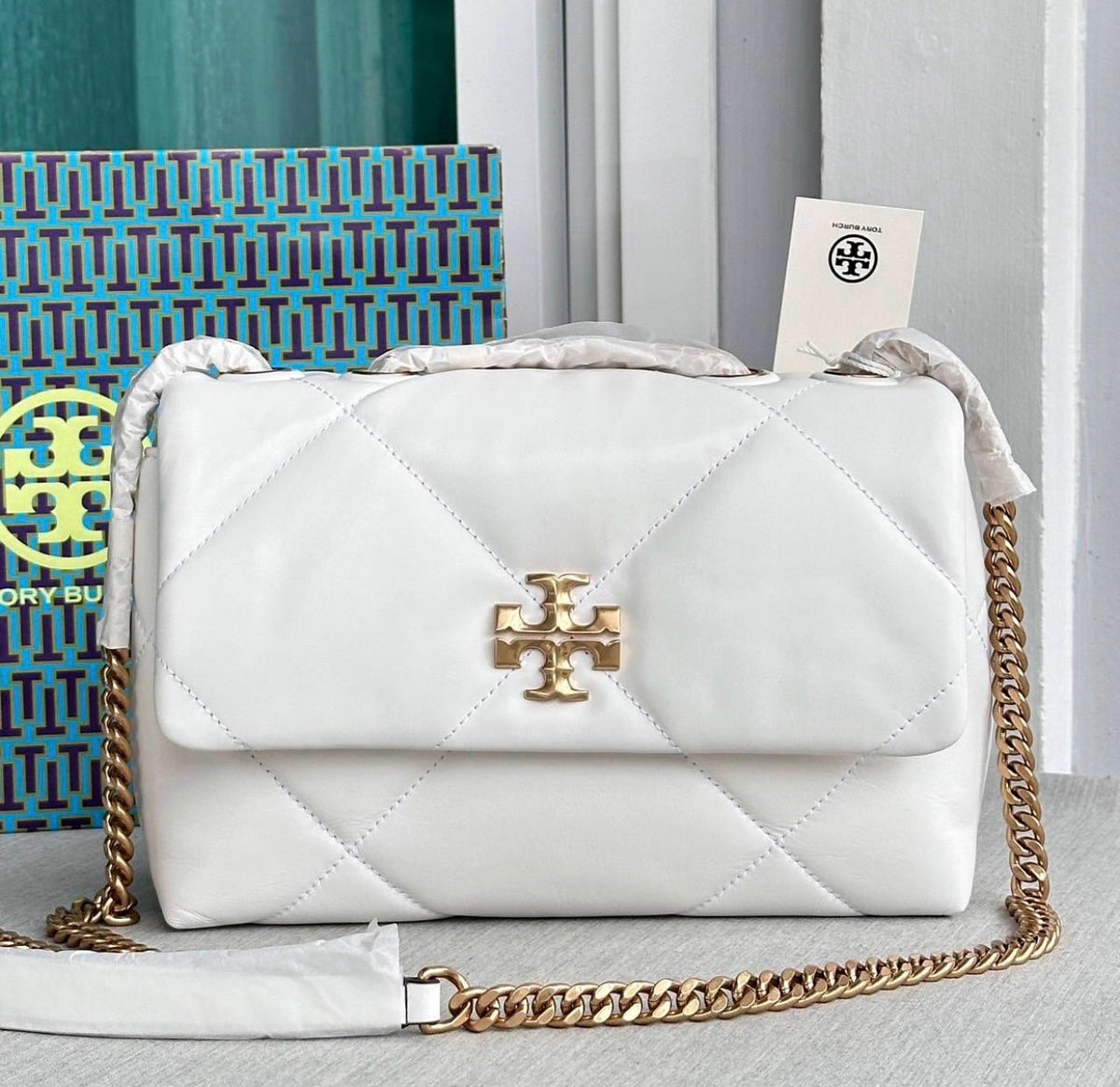 Tory Burch Small Kira Diamond Quilt Convertible Shoulder Bag - White