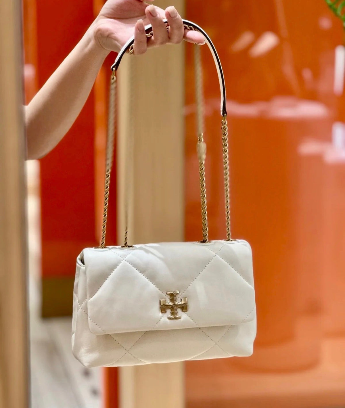Tory Burch Small Kira Diamond Quilt Convertible Shoulder Bag - White