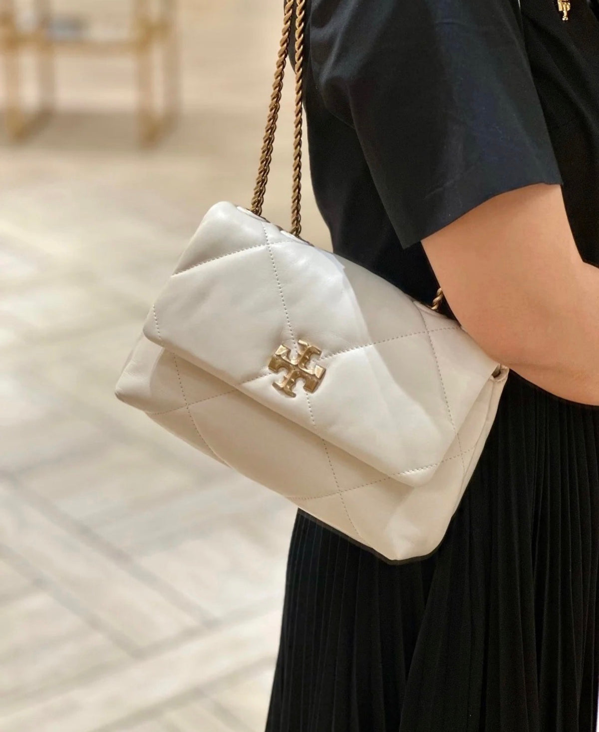 Tory Burch Small Kira Diamond Quilt Convertible Shoulder Bag - White