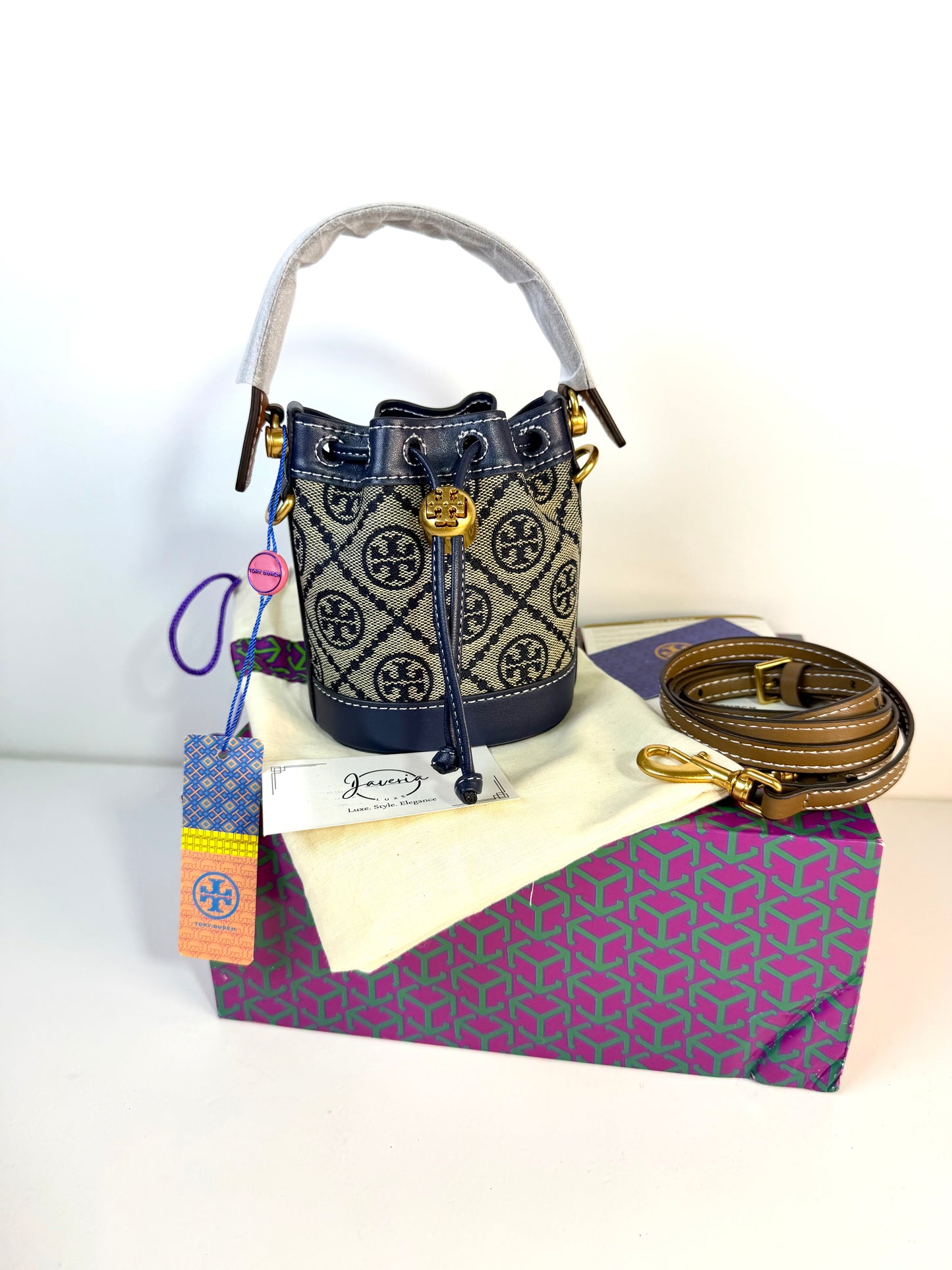 Toryburch T Monogram Jacquard Mini Bucket Bag - Blue