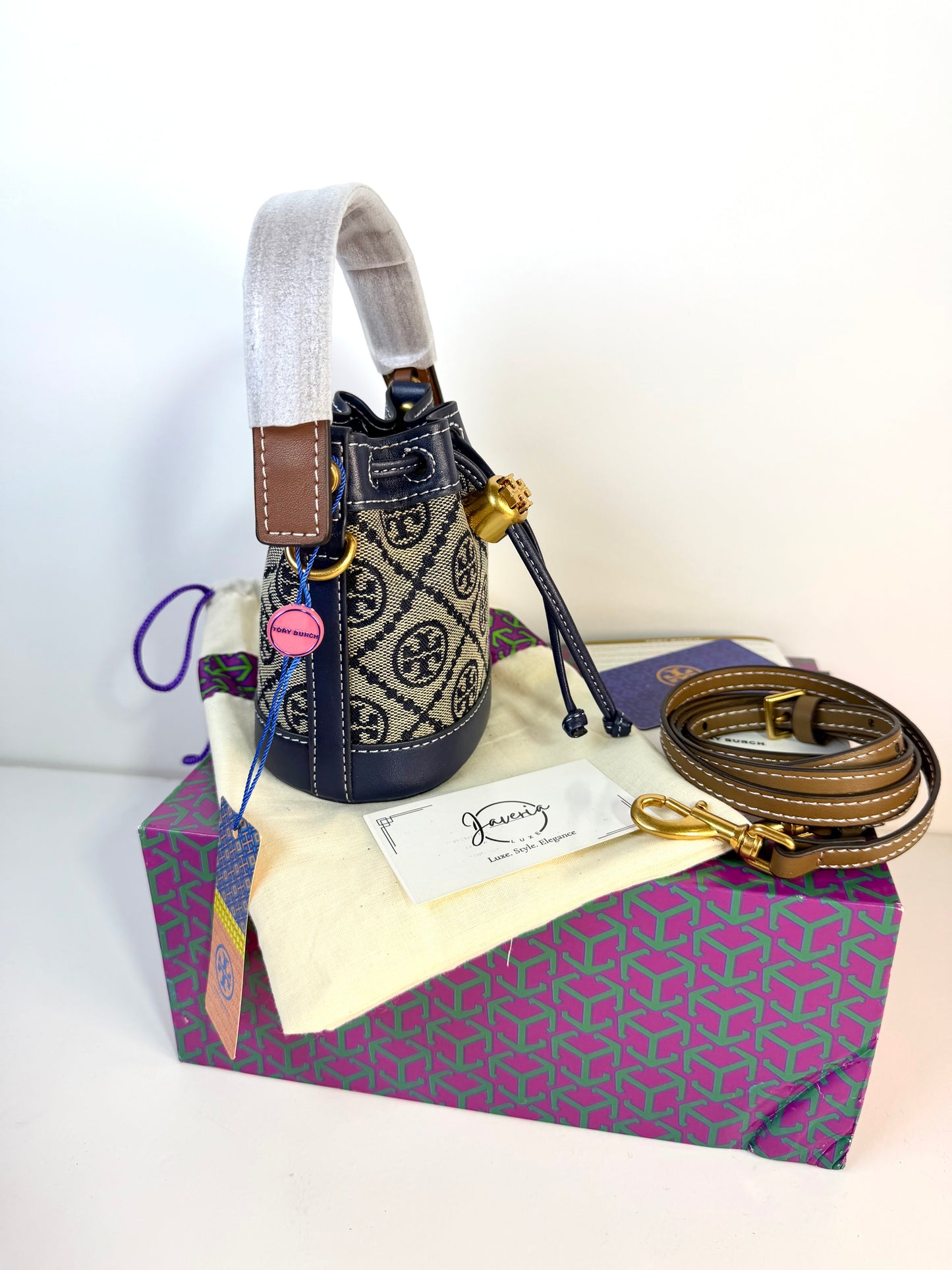 Toryburch T Monogram Jacquard Mini Bucket Bag - Blue