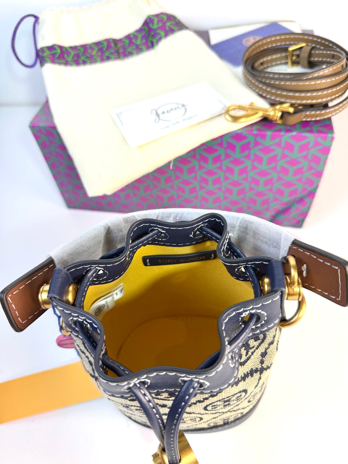 Toryburch T Monogram Jacquard Mini Bucket Bag - Blue
