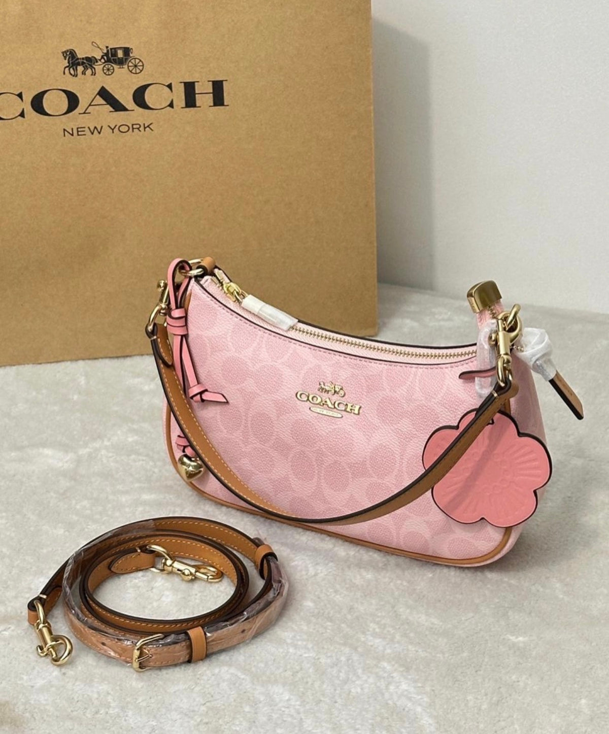 Coach Powder Pink Teri Shoulder Bag (All Charms Included)