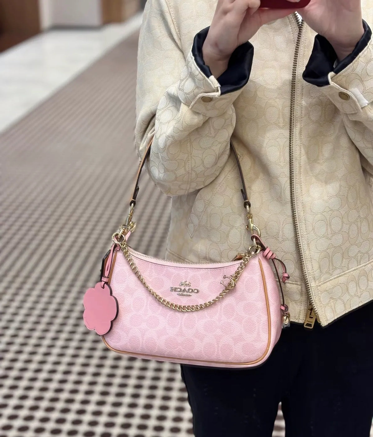 Coach Powder Pink Teri Shoulder Bag (All Charms Included)