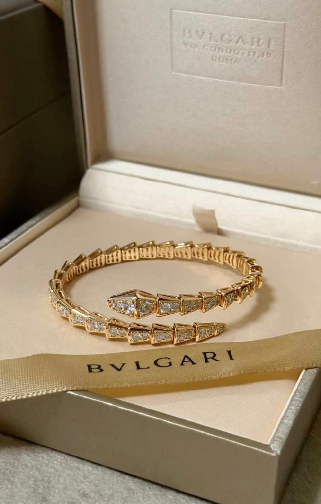 BVLGARI Yellow Gold and Diamond Serpenti Viper Bracelet
