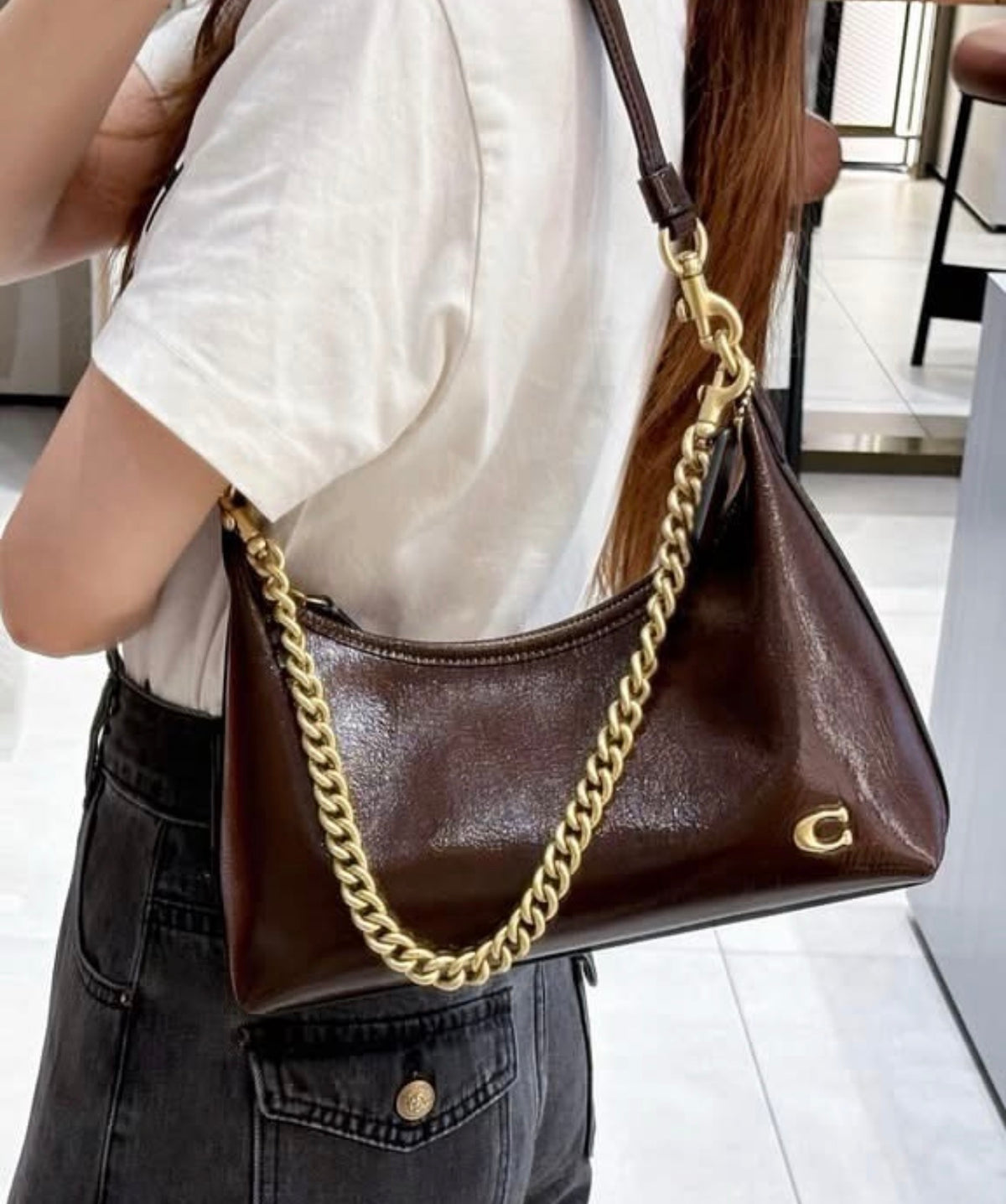 Coach Juliet Shoulder Bag 25 in Patent Leather Maple