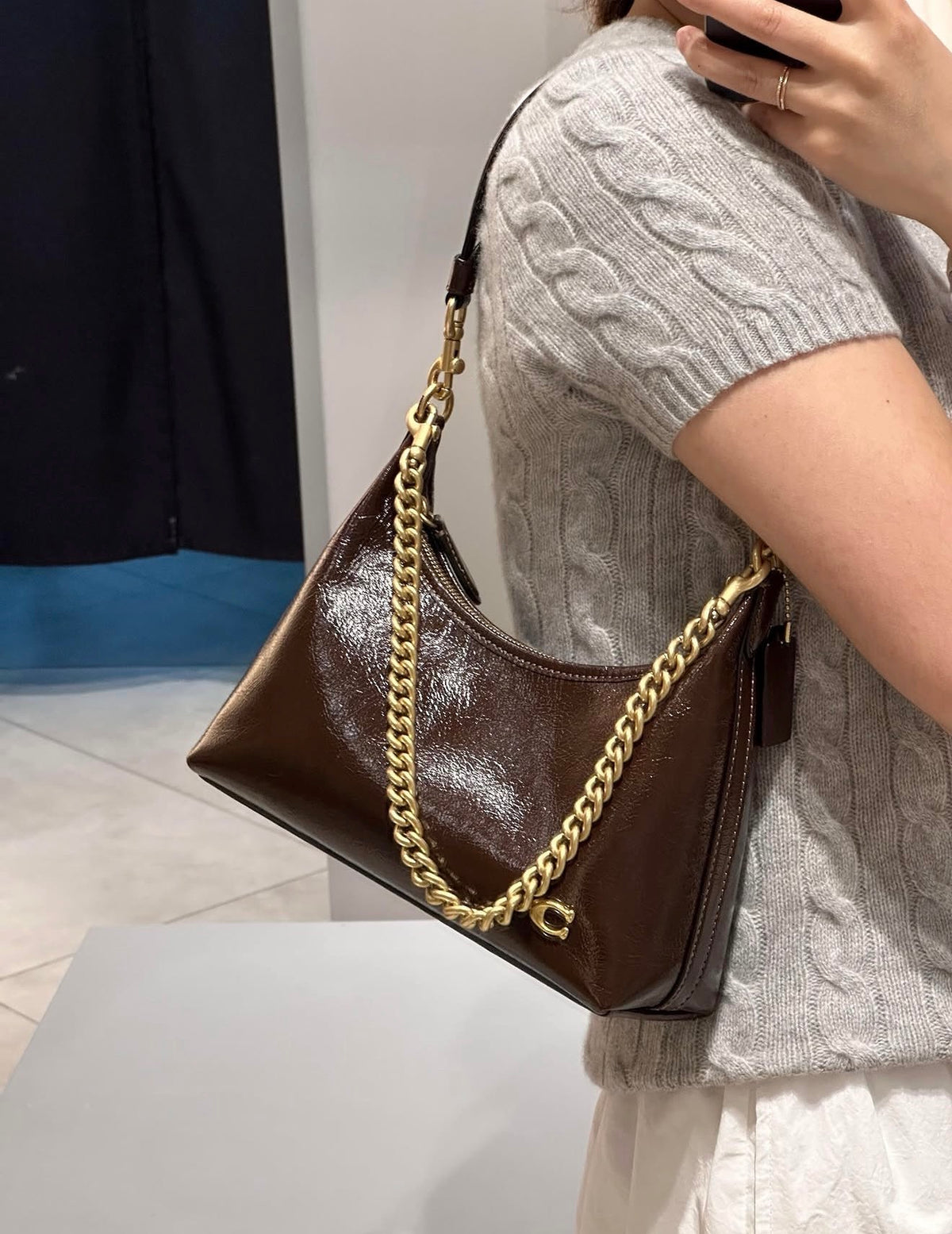 Coach Juliet Shoulder Bag 25 in Patent Leather Maple
