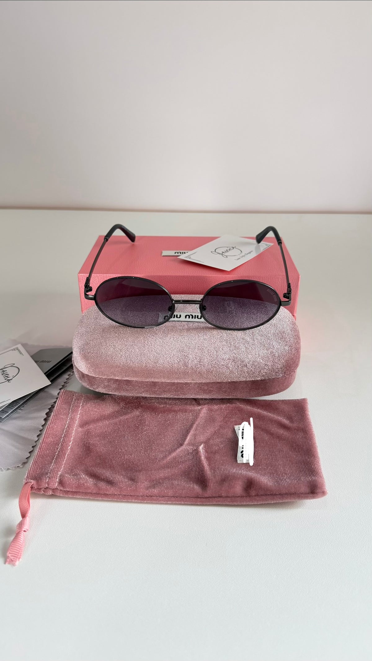 Miu Miu Black Metal Round Sunglasses With Complete Packaging