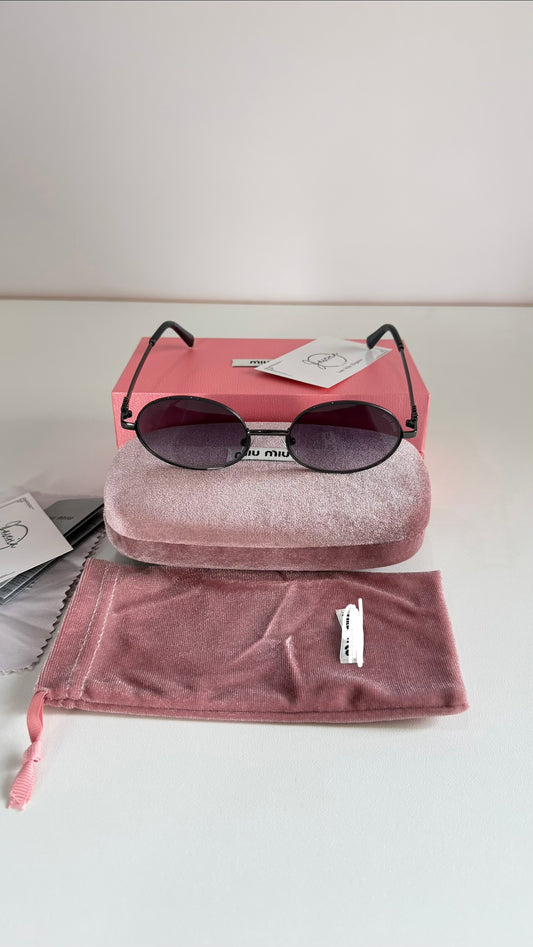 Miu Miu Black Metal Round Sunglasses With Complete Packaging