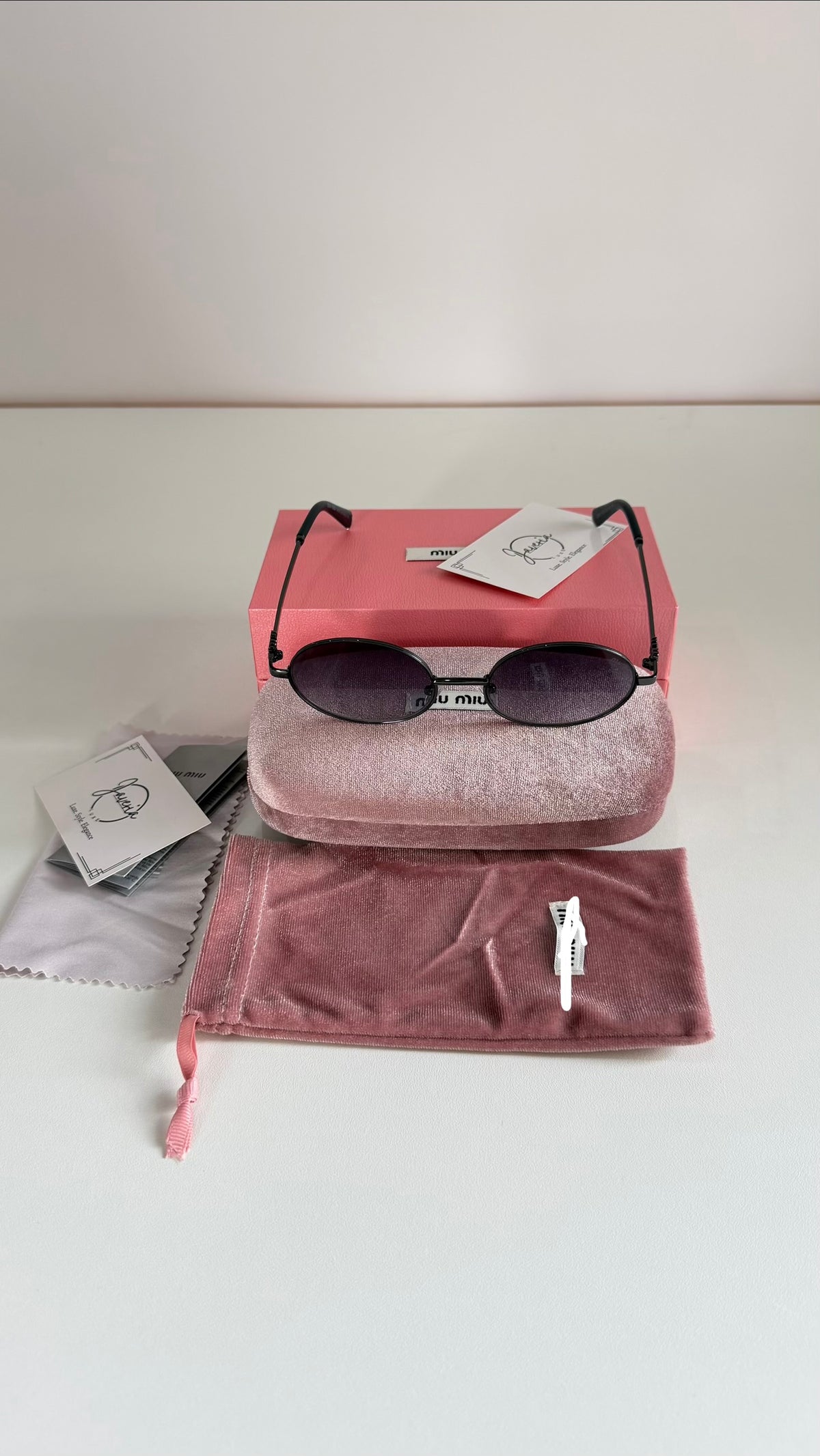 Miu Miu Black Metal Round Sunglasses With Complete Packaging