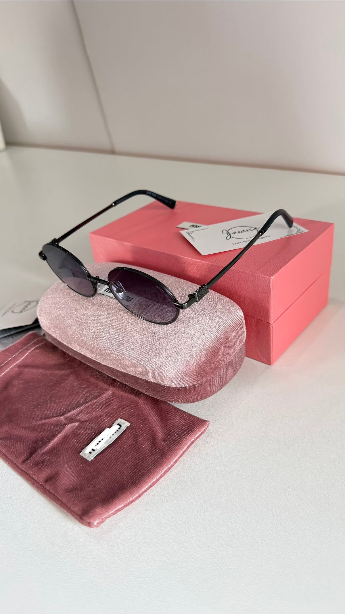 Miu Miu Black Metal Round Sunglasses With Complete Packaging