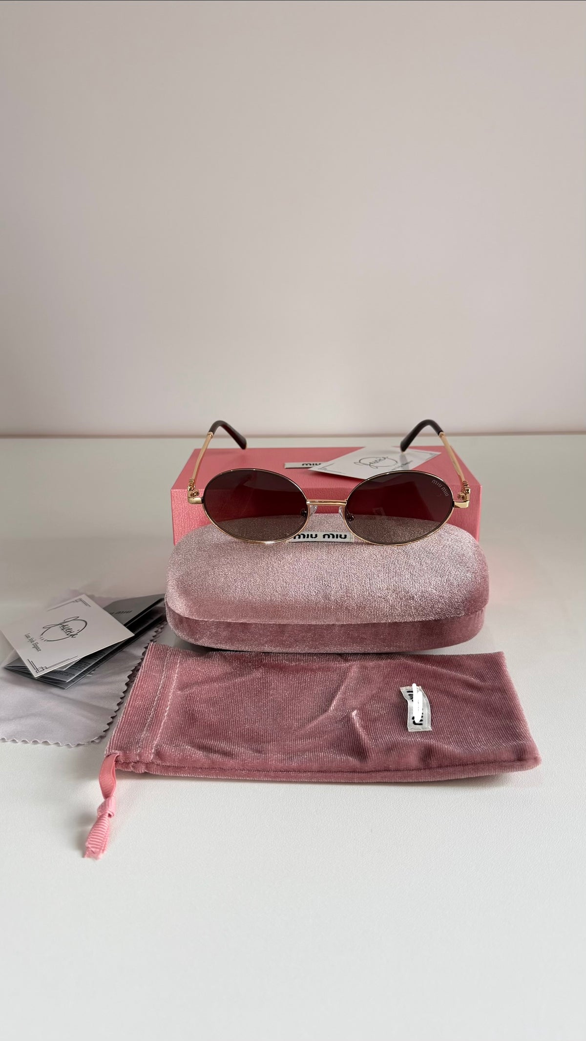 Miu Miu Round Brown Metal Sunglasses With Complete Packaging