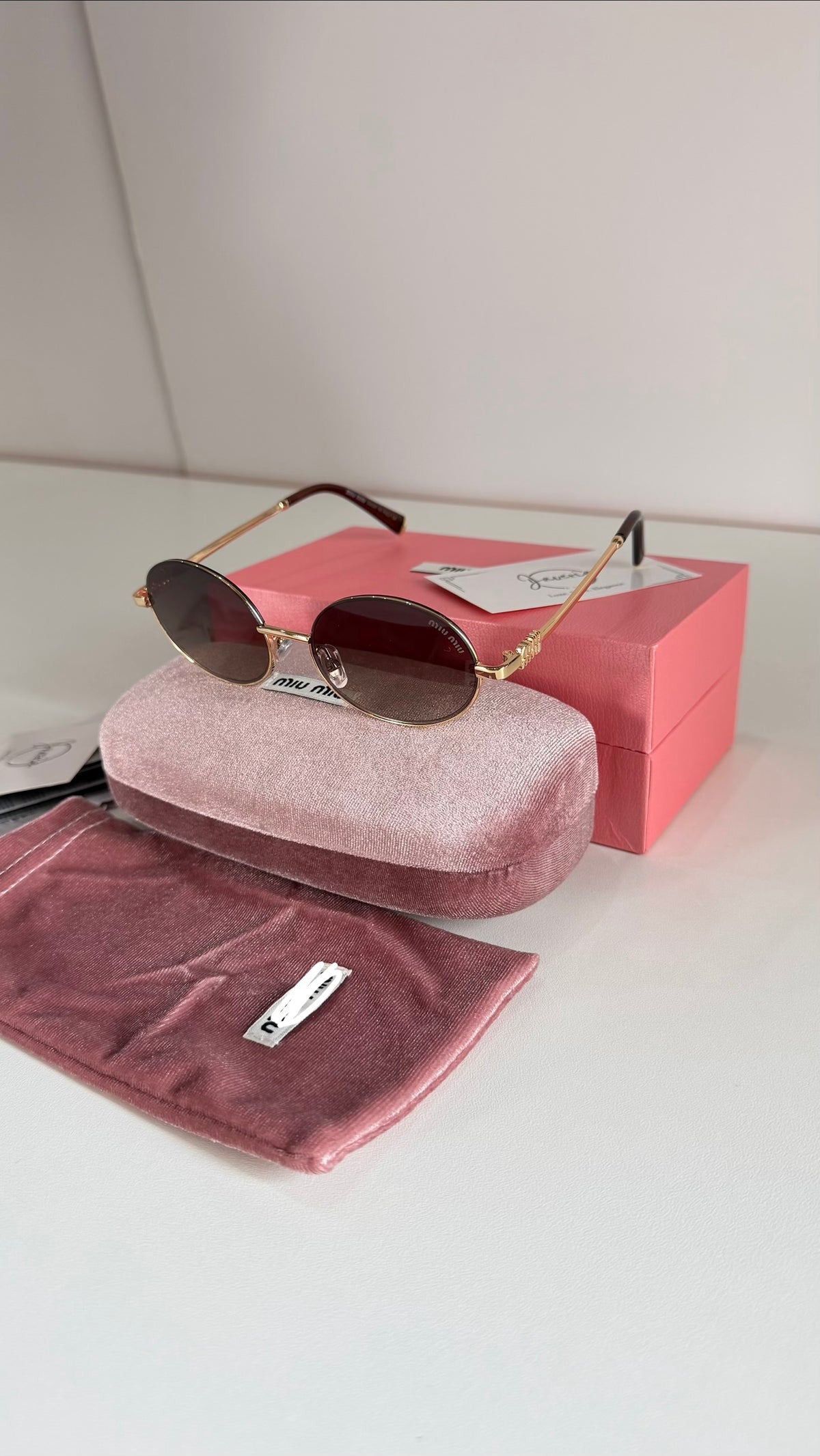 Miu Miu Round Brown Metal Sunglasses With Complete Packaging