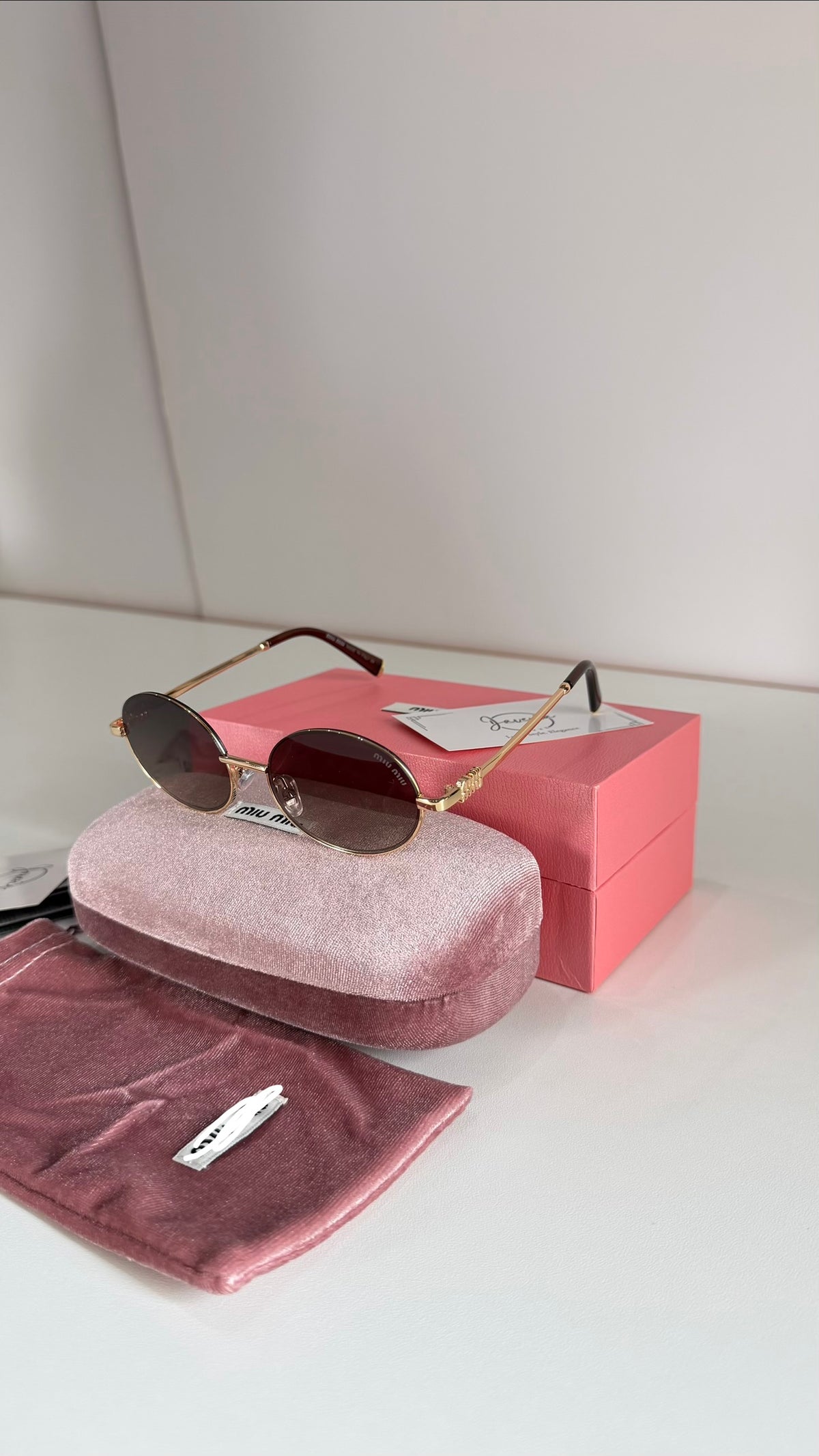 Miu Miu Round Brown Metal Sunglasses With Complete Packaging