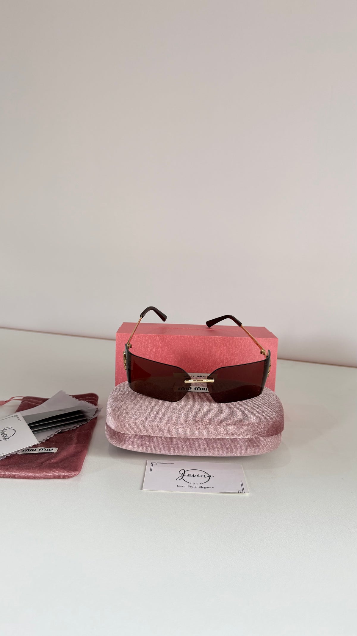 Miu Miu Rimless Brown Sunglasses With Complete Packaging