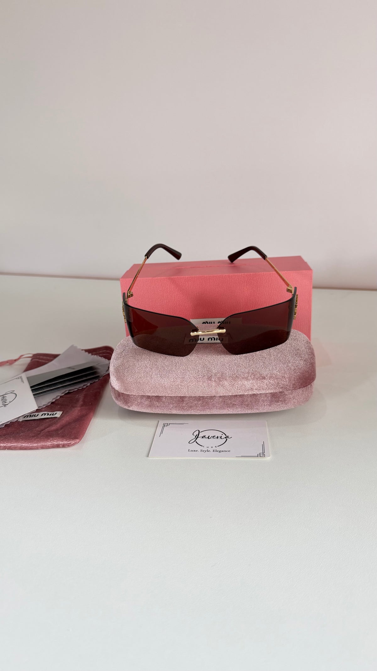 Miu Miu Rimless Brown Sunglasses With Complete Packaging