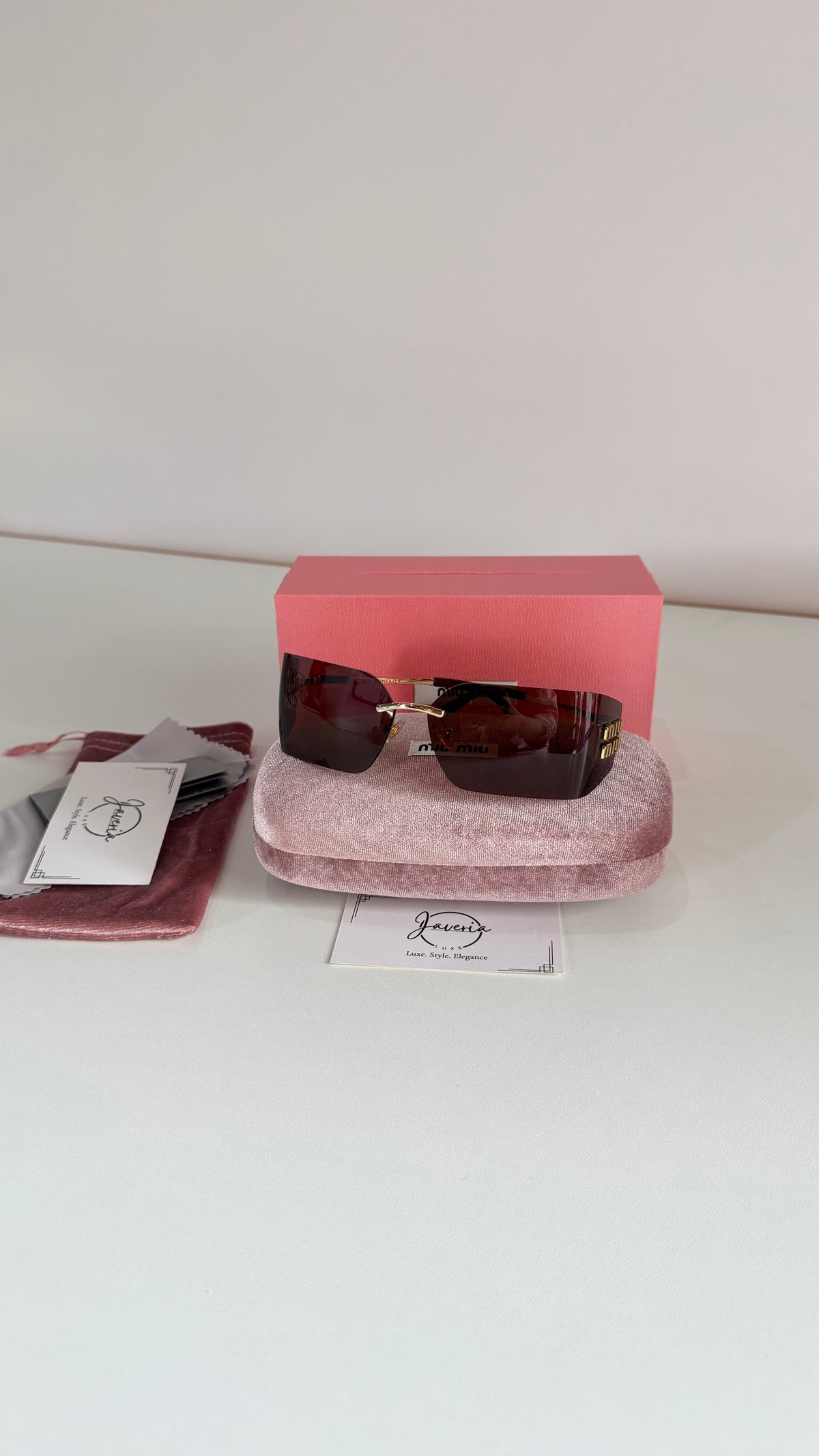 Miu Miu Rimless Brown Sunglasses With Complete Packaging
