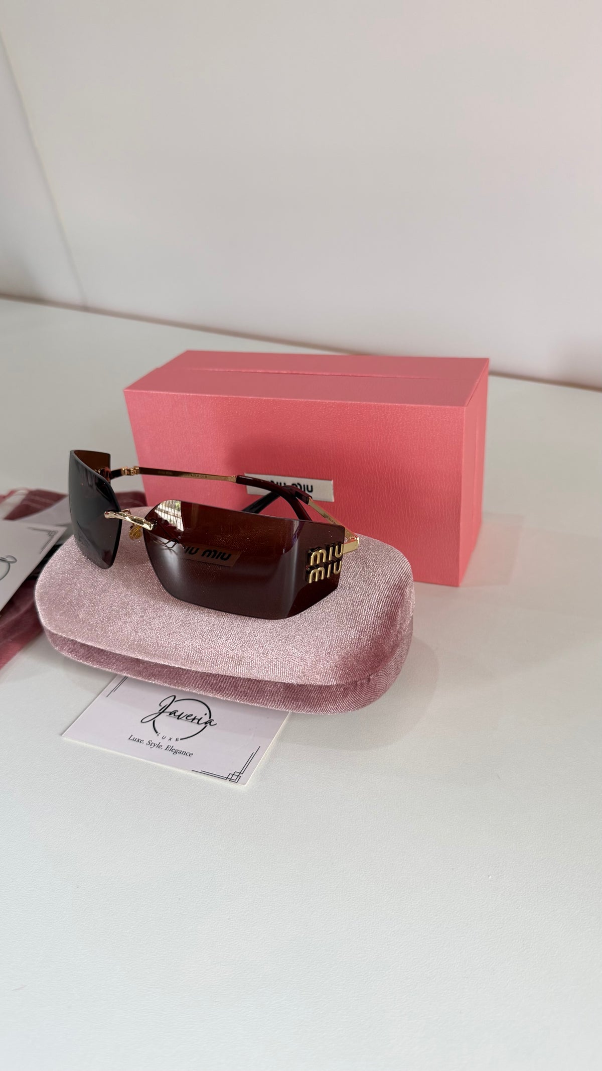 Miu Miu Rimless Brown Sunglasses With Complete Packaging
