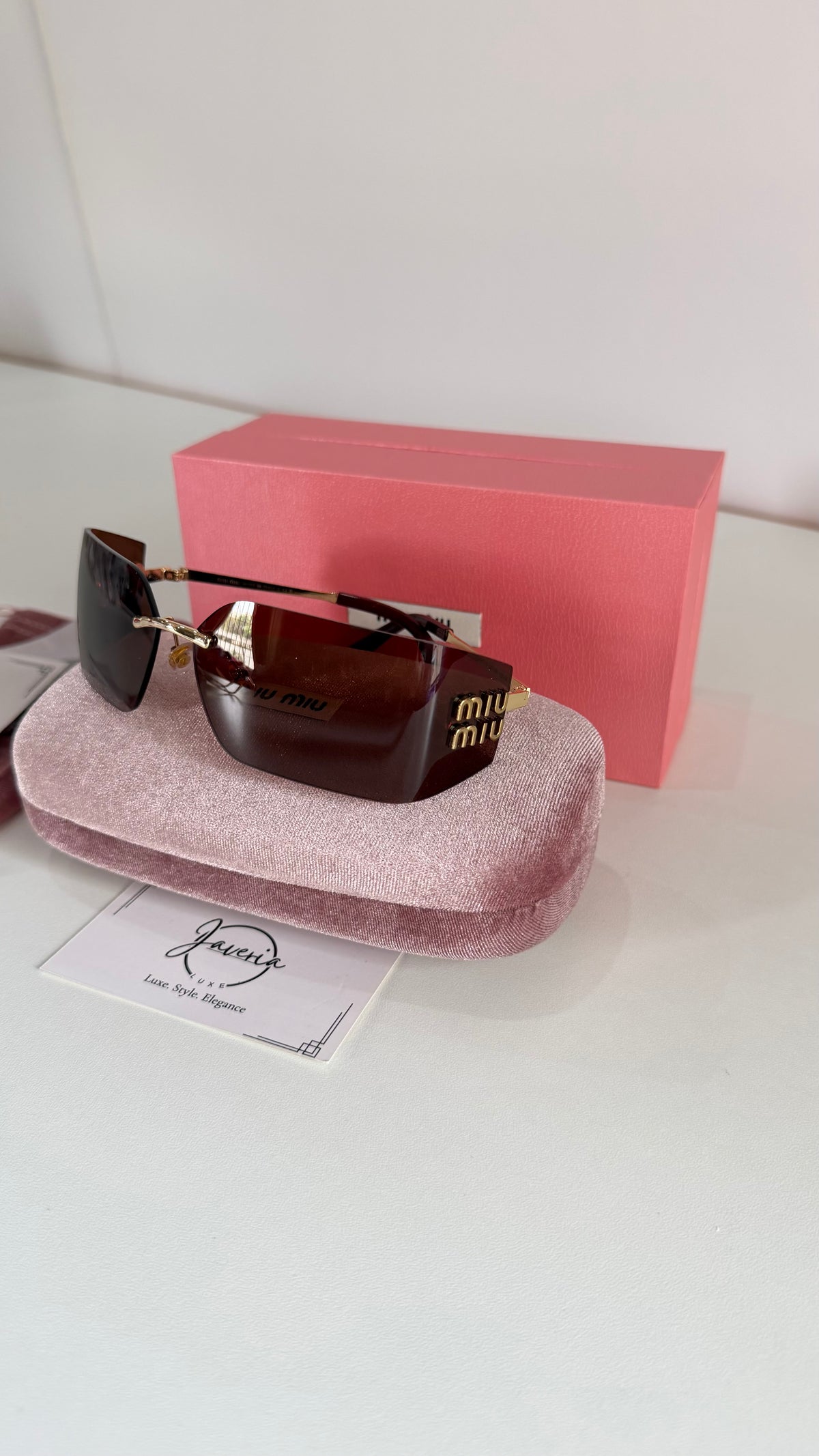Miu Miu Rimless Brown Sunglasses With Complete Packaging
