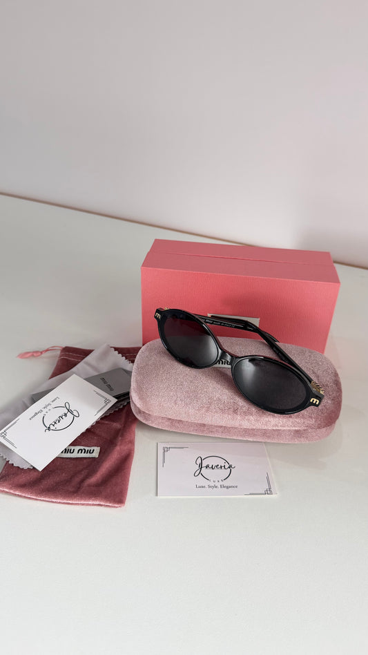 Miu Miu Round Black Sunglasses With Complete Packaging
