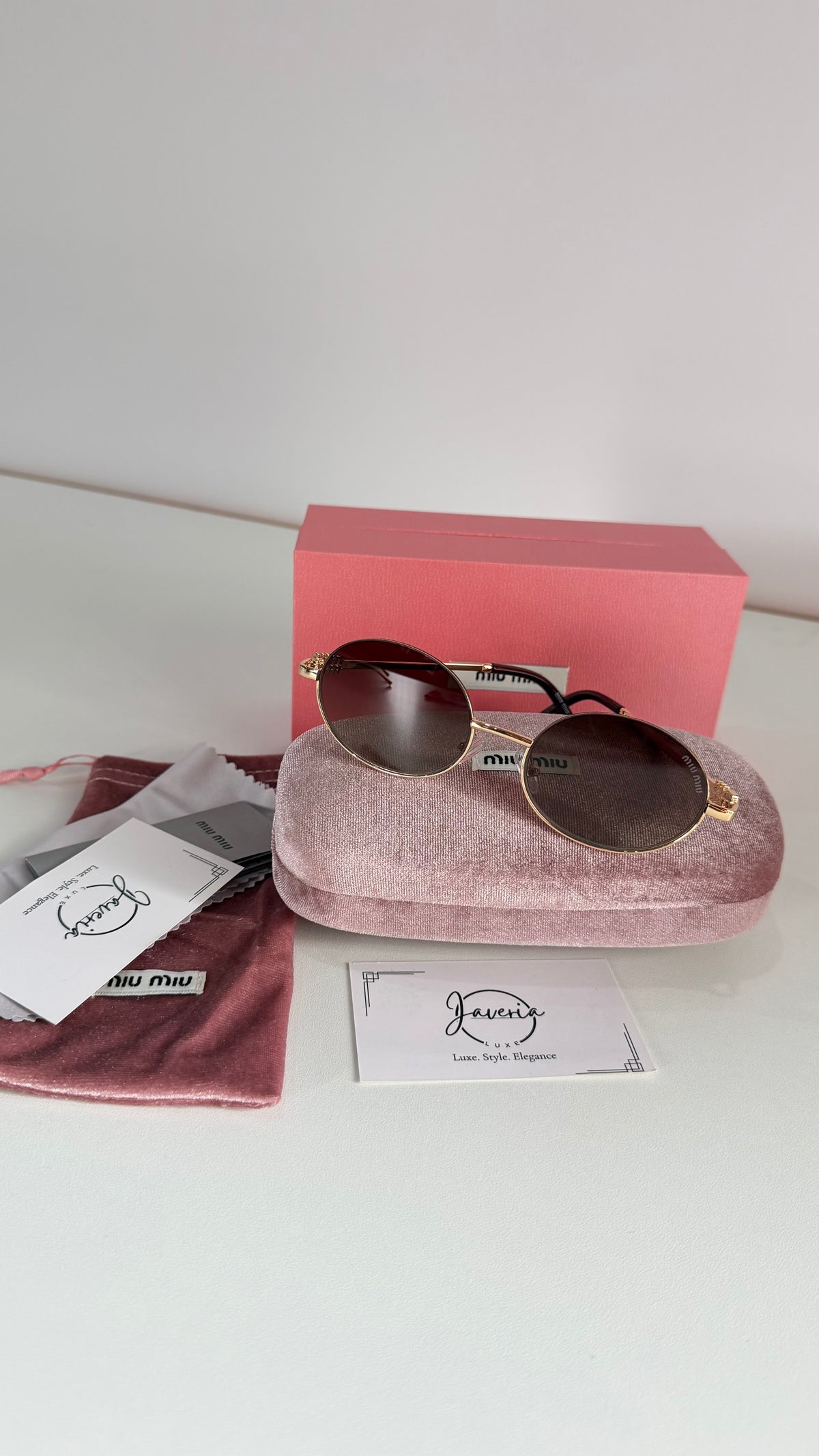 Miu Miu Round Metal Brown Sunglasses With Complete Packaging