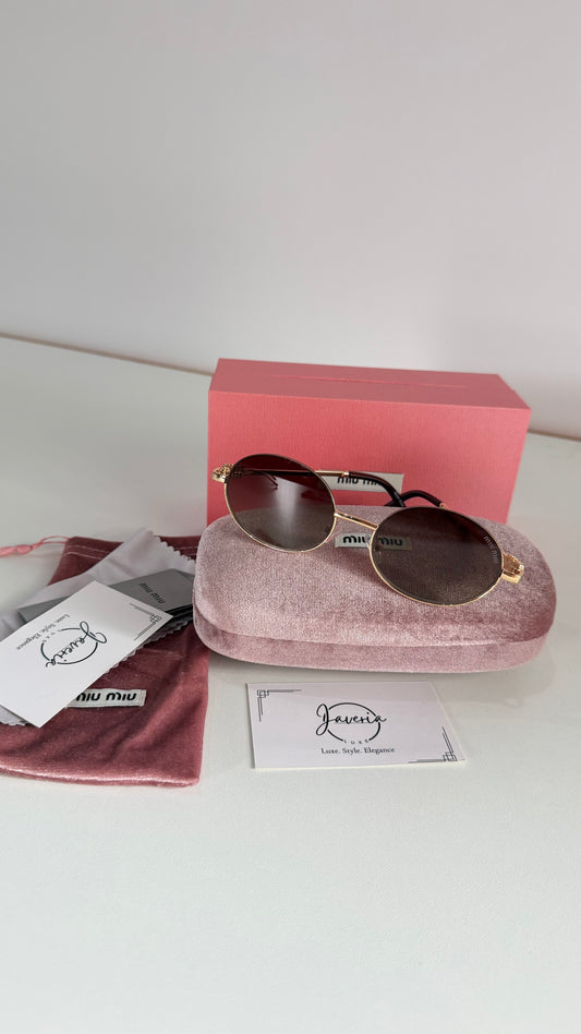Miu Miu Round Metal Brown Sunglasses With Complete Packaging