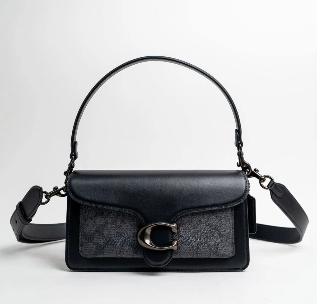 Tabby 26 Genuine Leather Signature Canvas Bag - Black