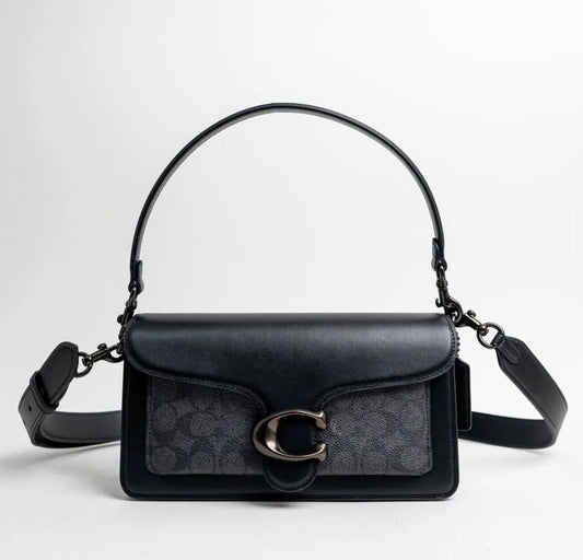 Tabby 26 Genuine Leather Signature Canvas Bag - Black