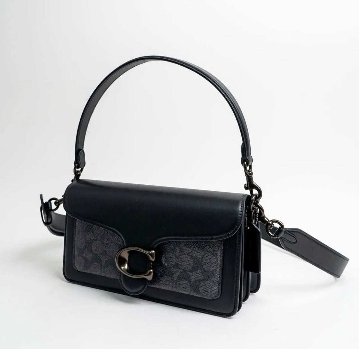 Tabby 26 Genuine Leather Signature Canvas Bag - Black