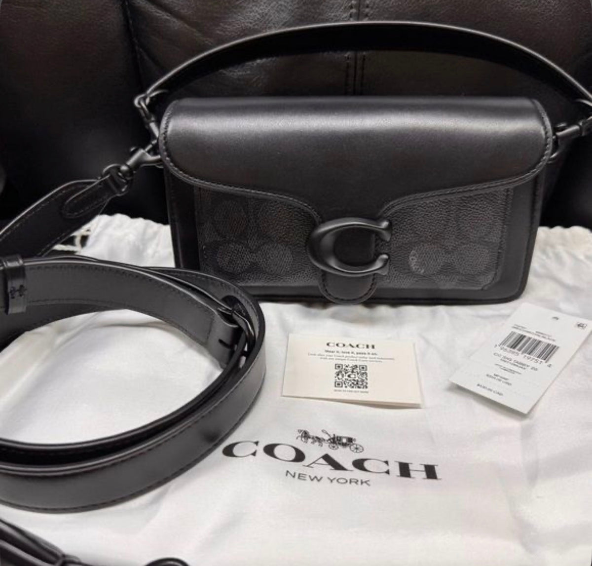Tabby 26 Genuine Leather Signature Canvas Bag - Black
