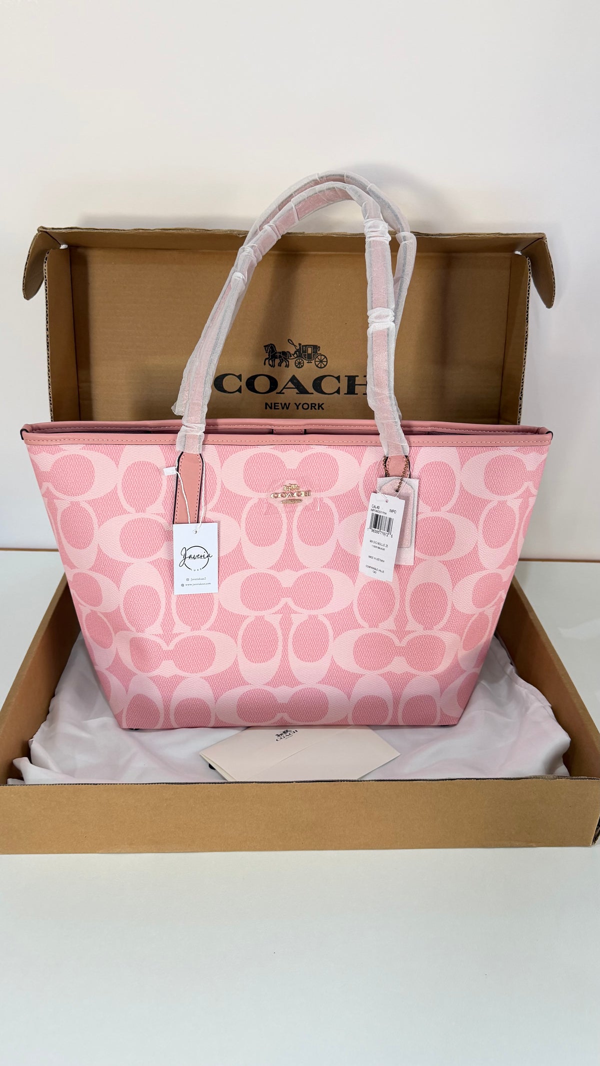 Coach Pink City Tote Bag Signature Canvas