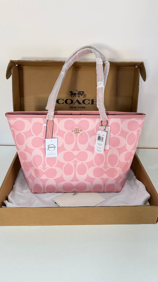 Coach Pink City Tote Bag Signature Canvas