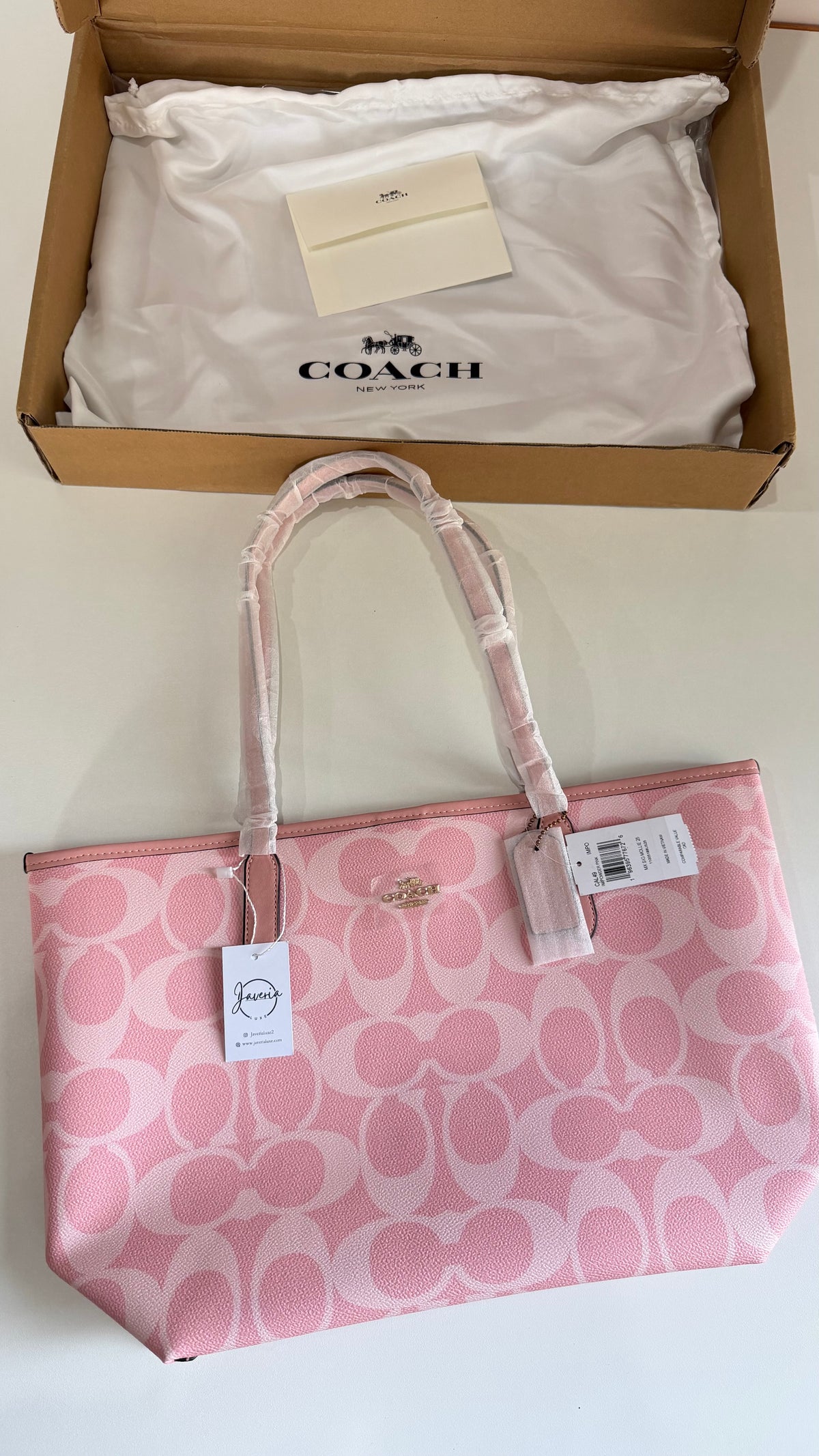 Coach Pink City Tote Bag Signature Canvas