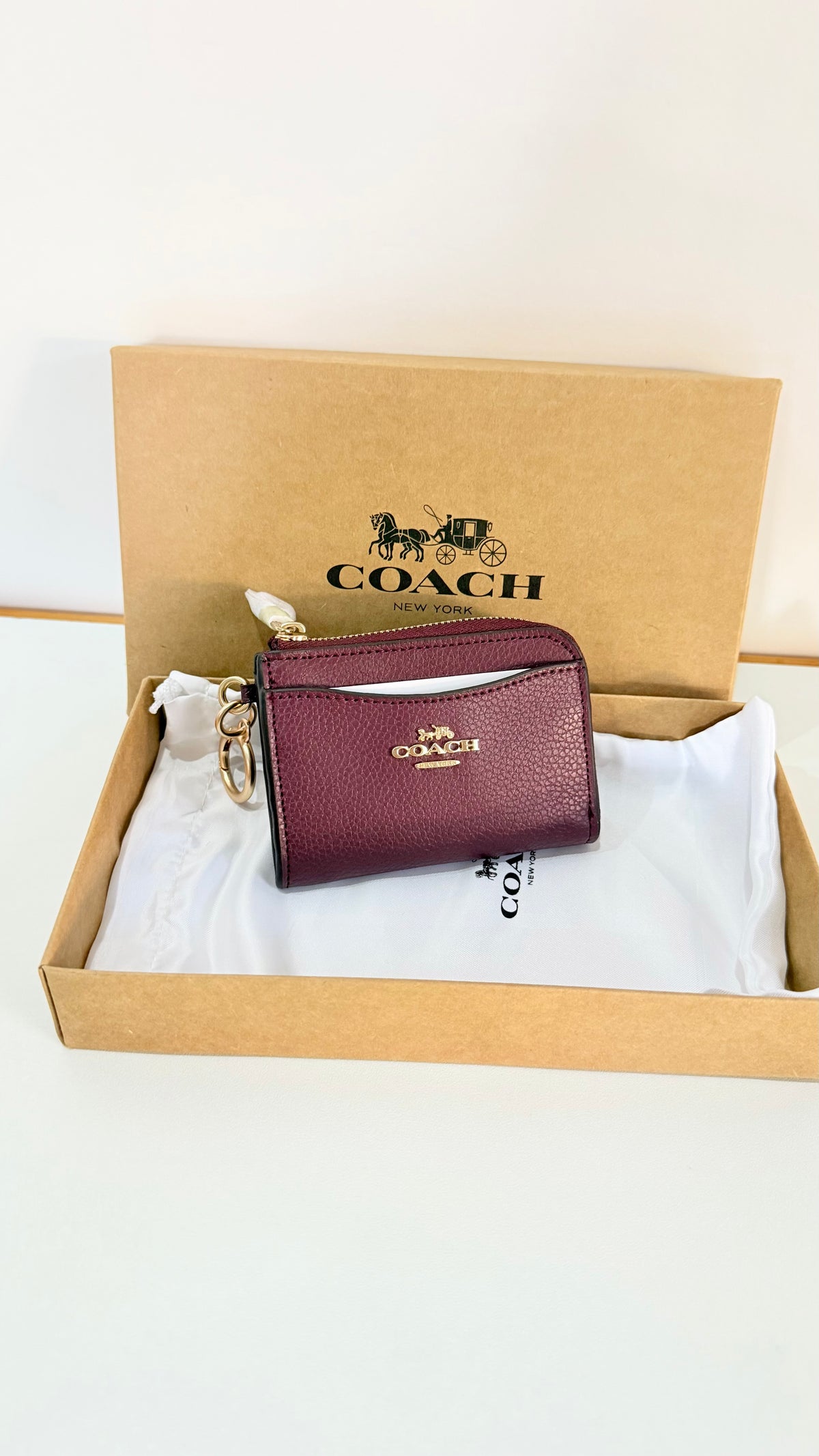 Coach Cardholder with Keychain - Burgundy