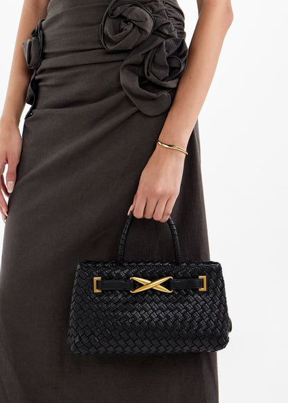 Elora Woven Tote Bag - Black