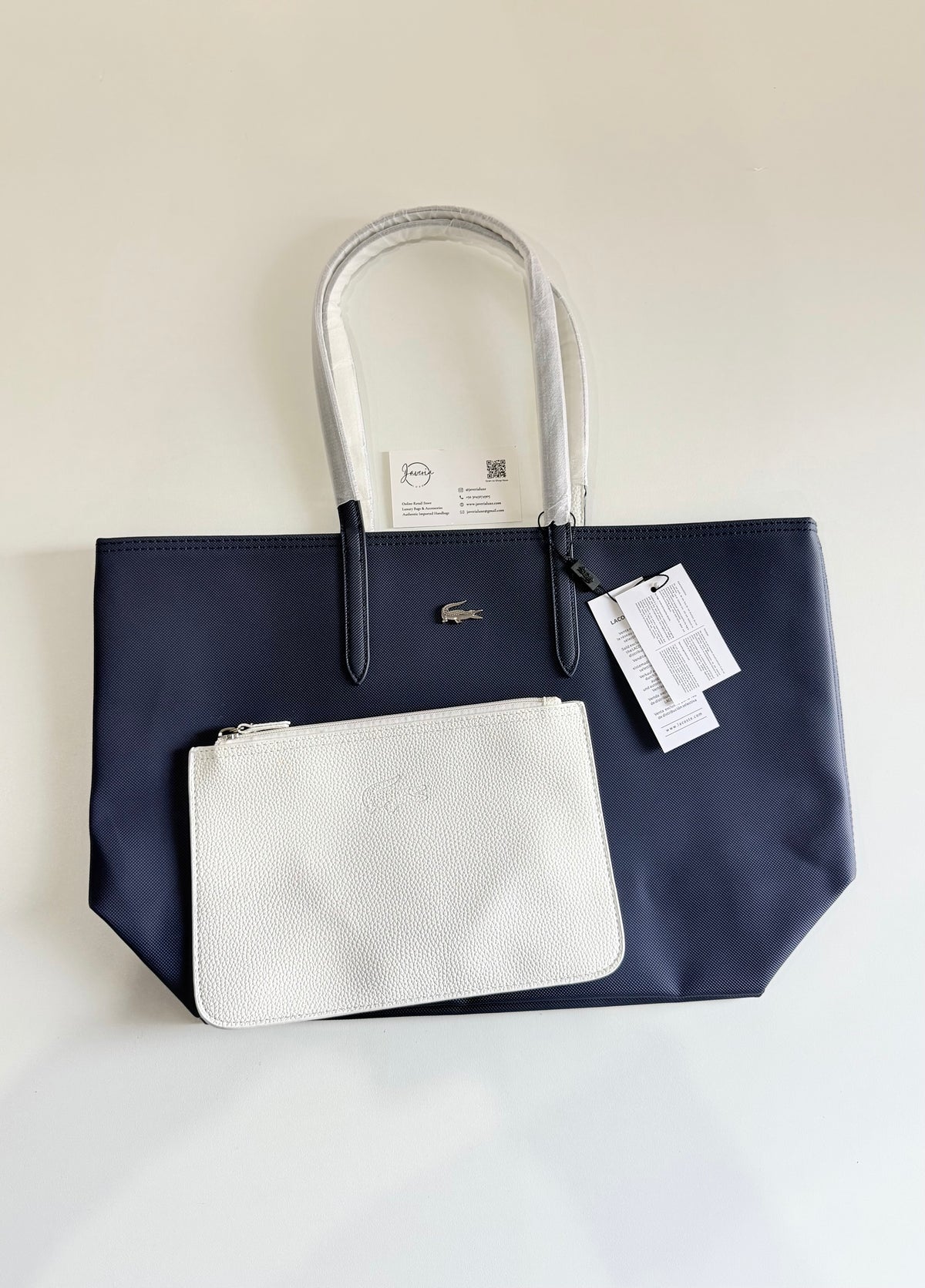 Anna Reversible Tote Bag & Pouch - Navy Blue with White
