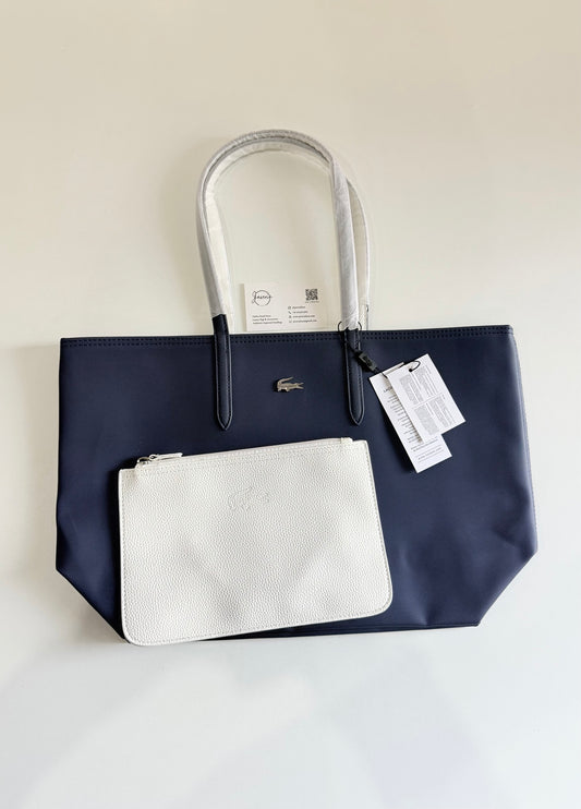 Anna Reversible Tote Bag & Pouch - Navy Blue with White