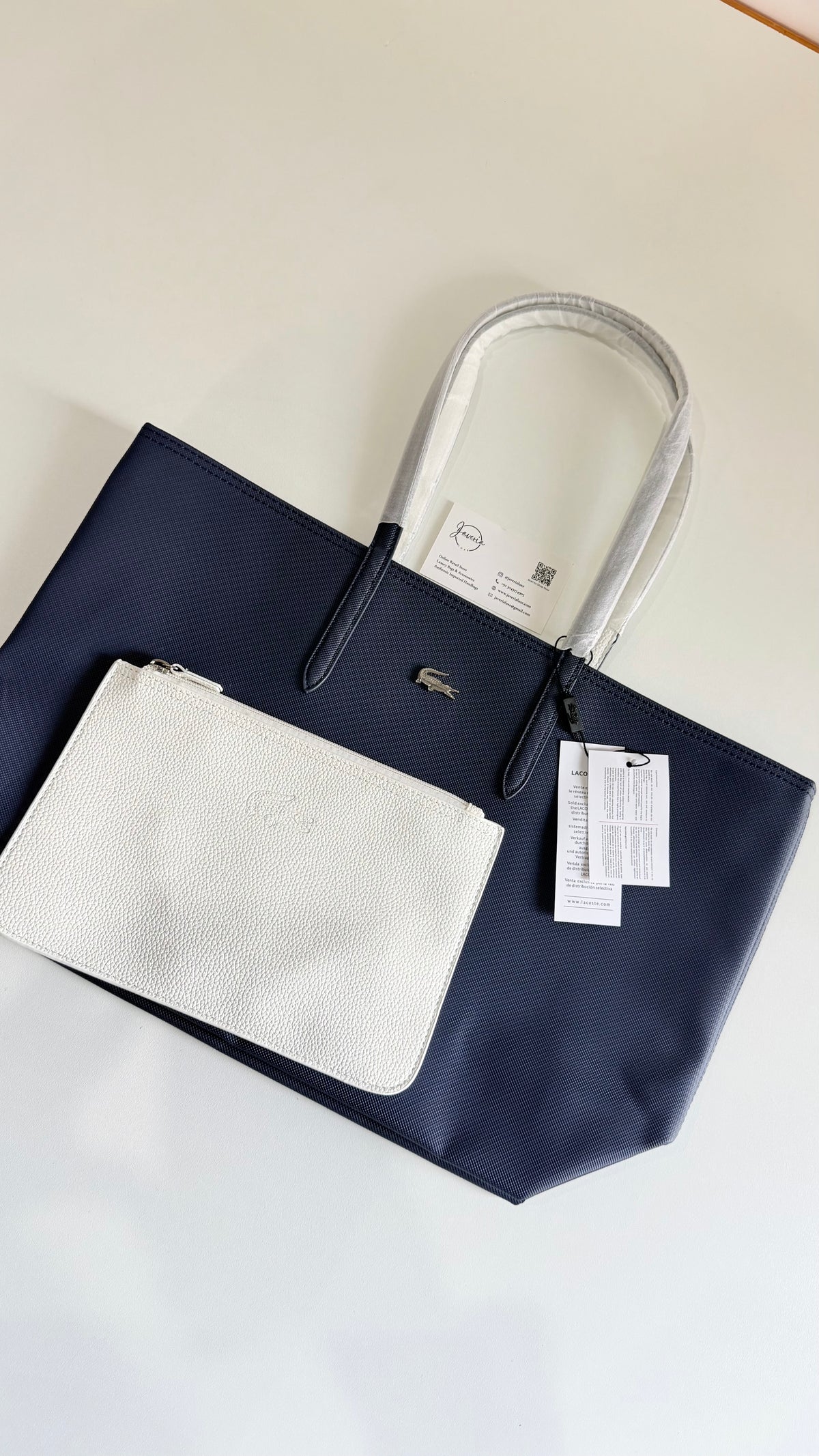 Anna Reversible Tote Bag & Pouch - Navy Blue with White